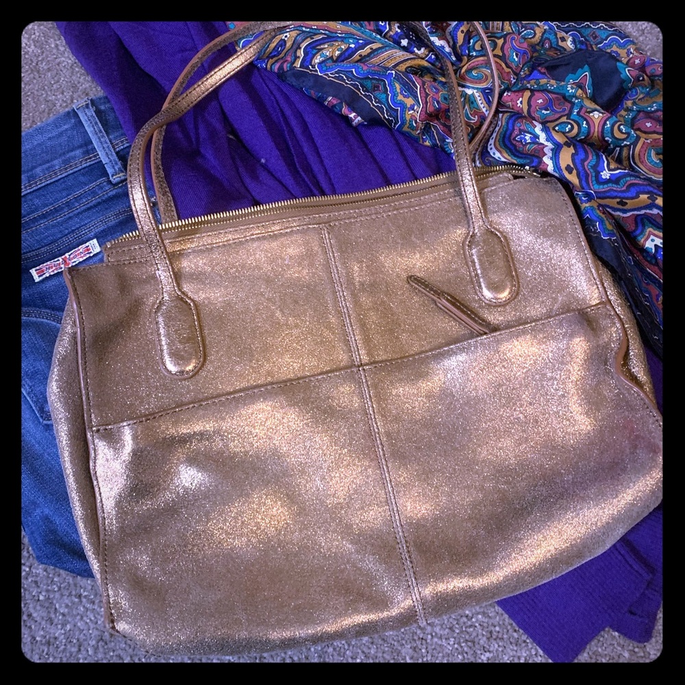 Vintage gold Hobo bag w/black interior and space!